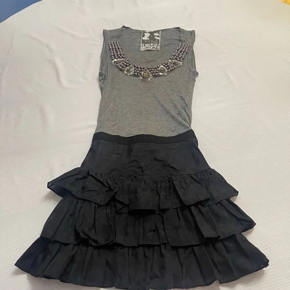 Young Fabulous & Broke Grey Black Embellished  Beaded Dress Size XS